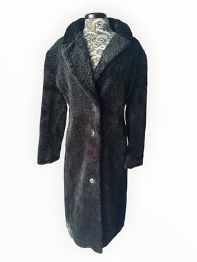 Vintage Black Faux Persian Lamb Full Length Coat – Size M – Sample